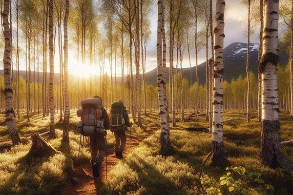 Ein Wanderweg führt durch einen Wald