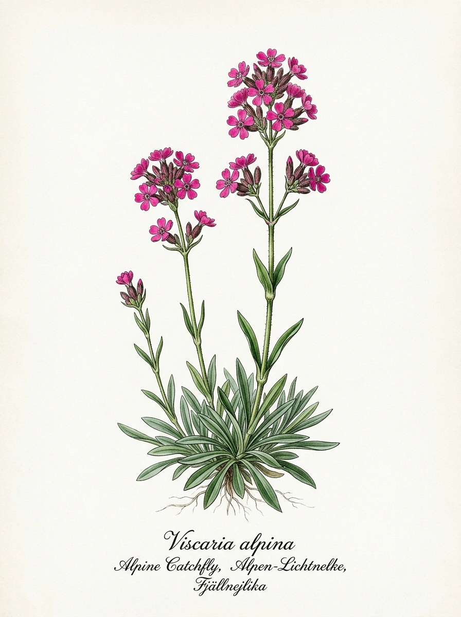 Botanische Illustration von Alpen-Lichtnelke (Viscaria alpina)