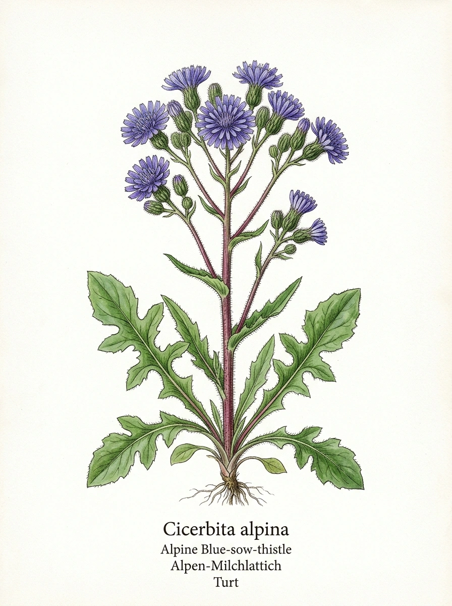 Botanische Illustration von Alpen-Milchlattich (Cicerbita alpina)
