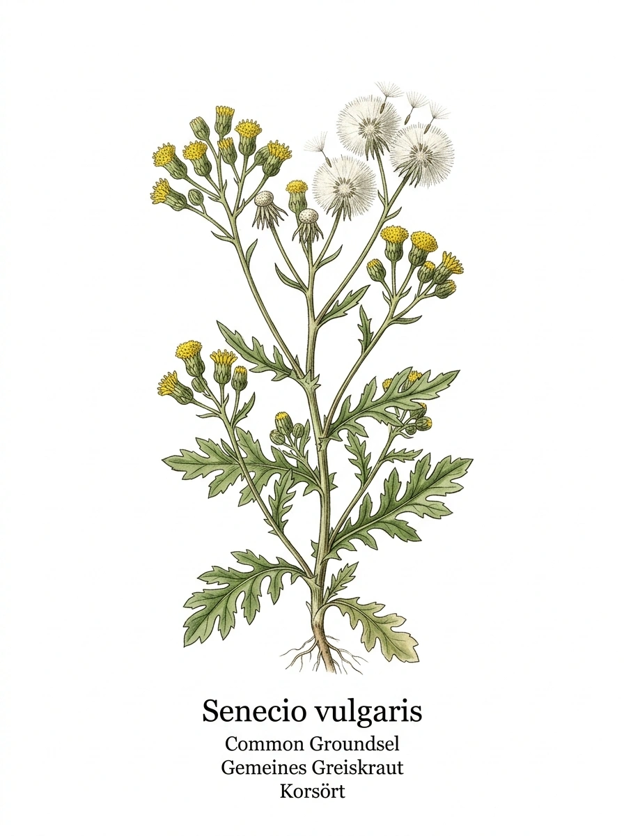 Botanische Illustration von Gemeines Greiskraut (Senecio vulgaris)