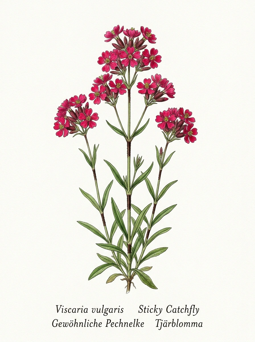Botanische Illustration von Gewöhnliche Pechnelke (Viscaria vulgaris)