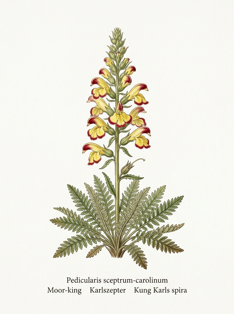 Botanische Illustration von Karlszepter (Pedicularis sceptrum-carolinum)