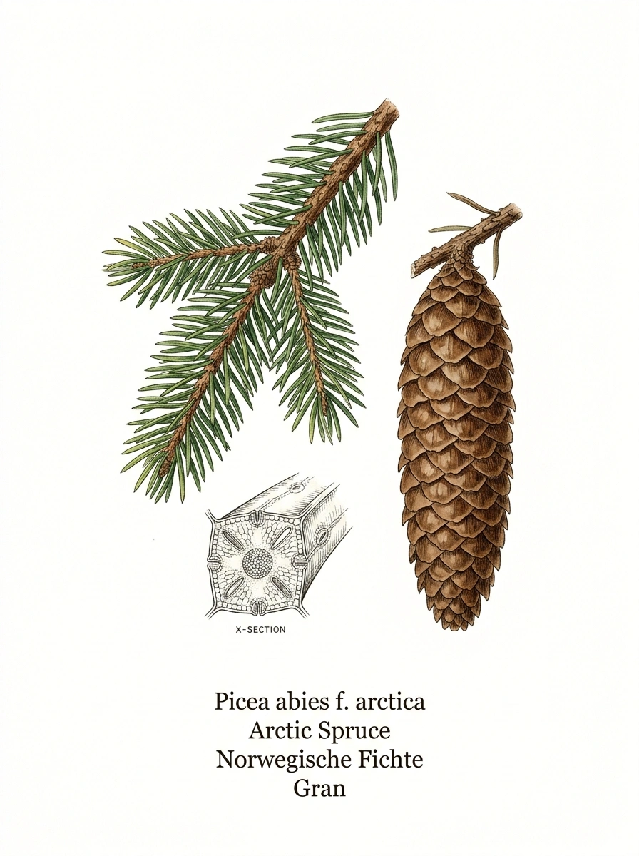 Botanische Illustration von Gemeine Fichte (Picea abies)