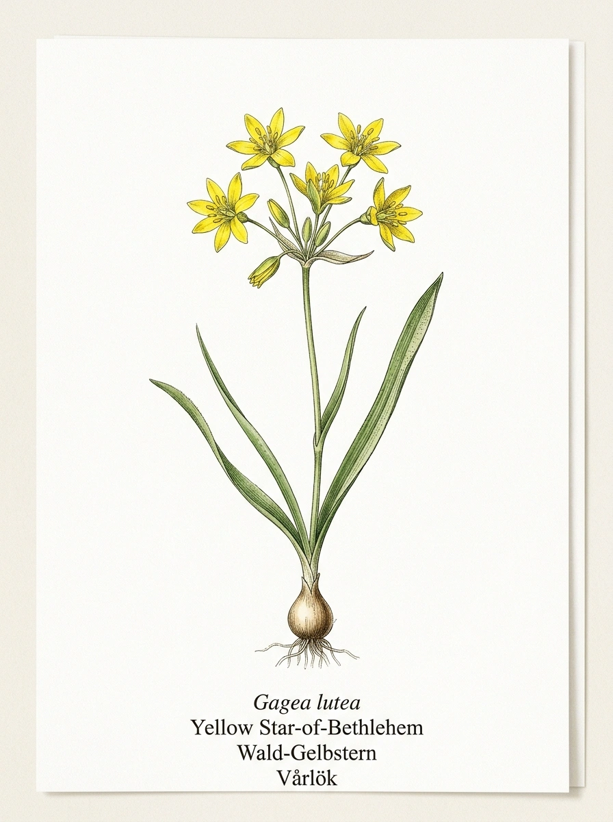 Botanische Illustration von Wald-Gelbstern (Gagea lutea)