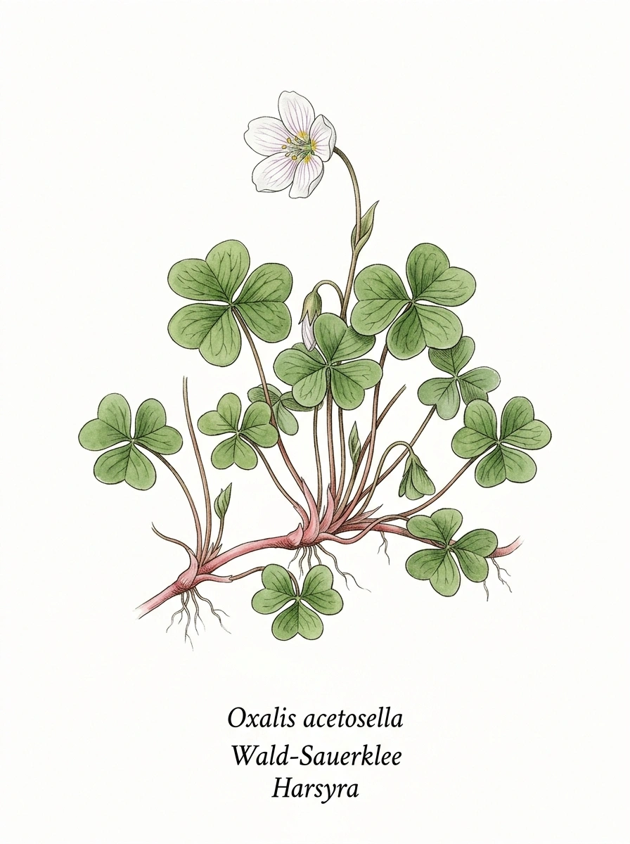 Botanische Illustration von Wald-Sauerklee (Oxalis acetosella)