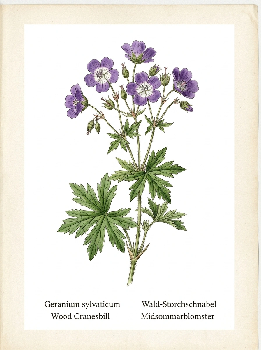 Botanische Illustration von Wald-Storchschnabel (Geranium sylvaticum)