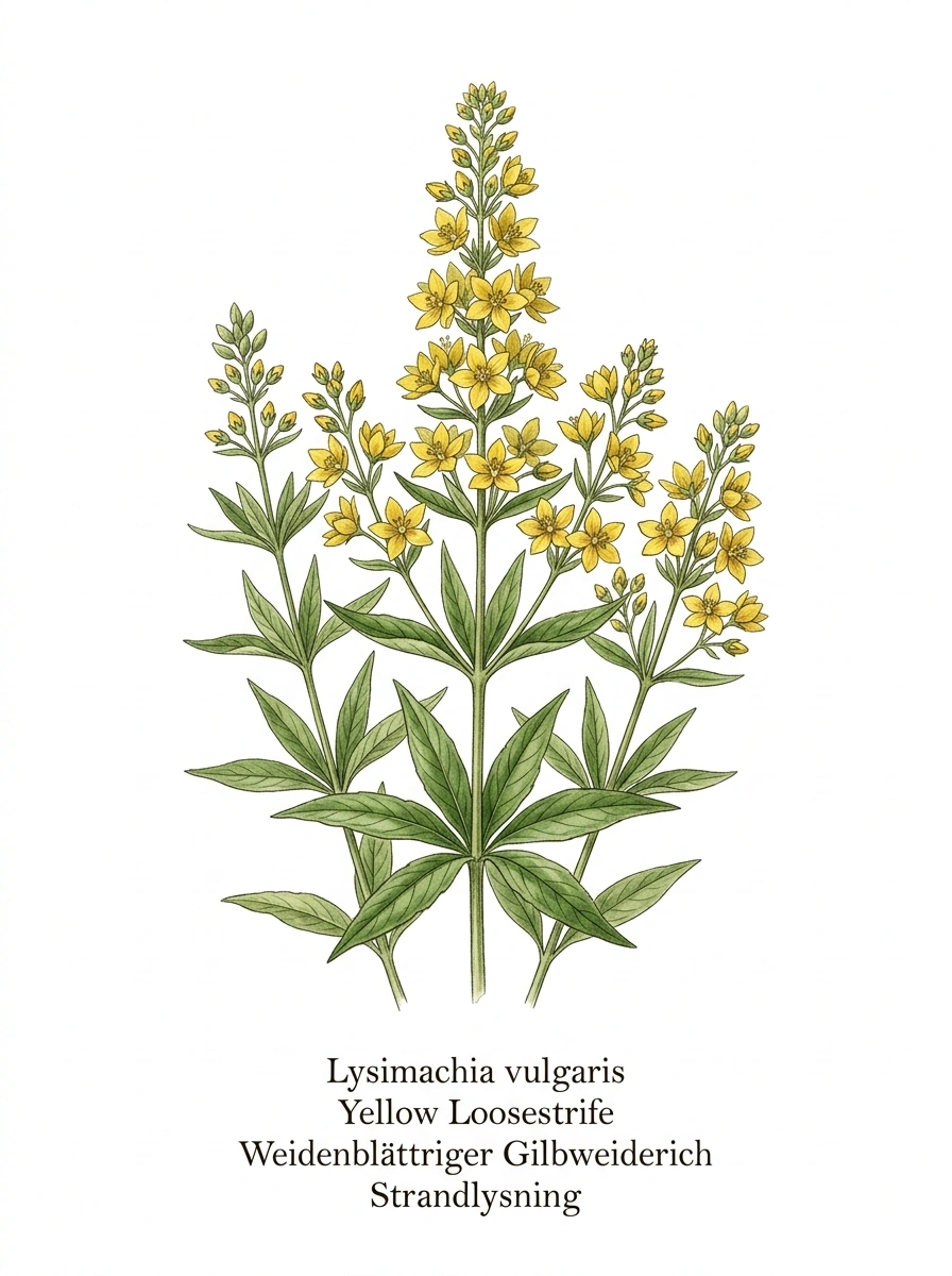Botanische Illustration von Weidenblättriger Gilbweiderich (Lysimachia vulgaris)