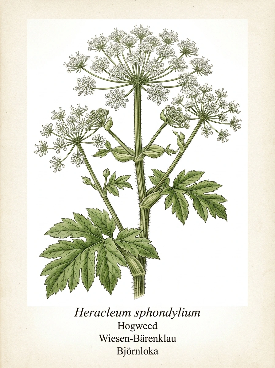 Botanische Illustration von Wiesen-Bärenklau (Heracleum sphondylium)
