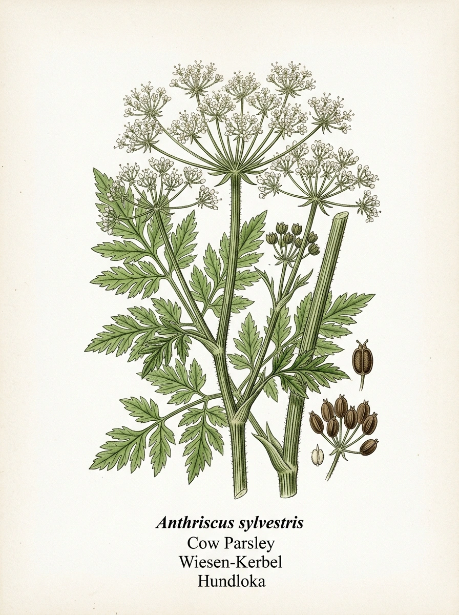 Botanische Illustration von Wiesen-Kerbel (Anthriscus sylvestris)